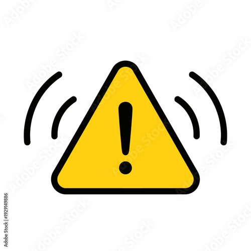 Yellow warning triangle with exclamation mark and sound waves