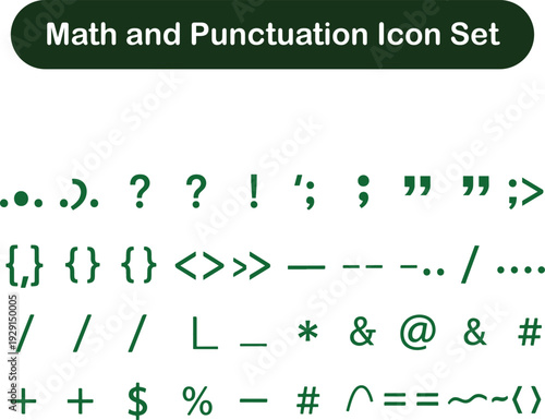 Math and punctuation icon set including grammar marks, typographic symbols, and arithmetic characters.