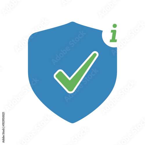 Blue shield with green checkmark and information icon