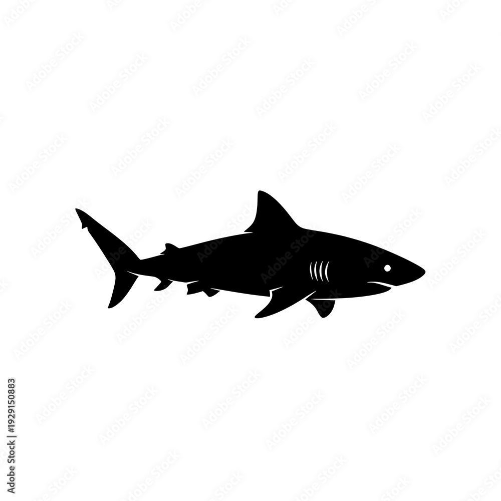 Naklejka premium Black silhouette of a shark swimming.