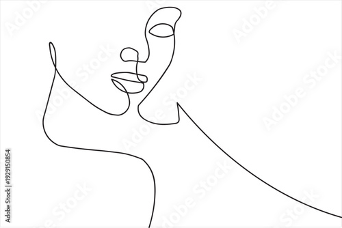 Minimal One Line Drawing Vector Illustration of Human Face. One line drawing Vector