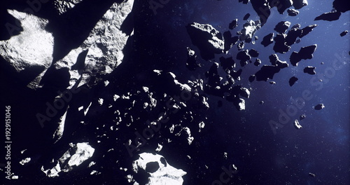 Tableau sur toile Dense debris storm threatening orbital infrastructure, scattered fragments creat
