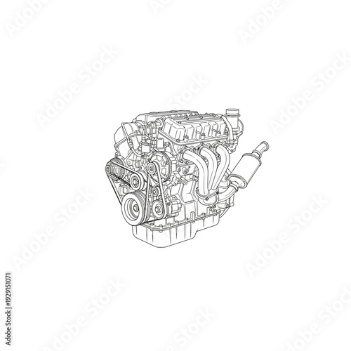 Detailed Outline Illustration of an Internal Combustion Engine