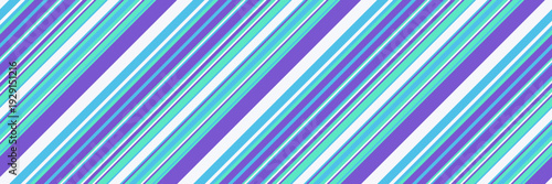 Vibrant diagonal stripes in teal, purple, and white create a dynamic, playful pattern.