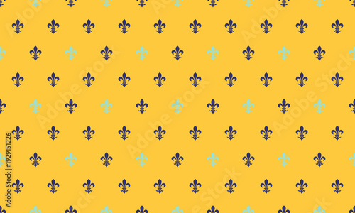 Elegant fleurdelis and trefoil pattern on a vibrant yellow background.