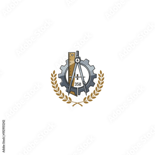 Engineering Emblem with Gear, Compass, and Ruler