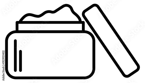 Elegant minimalist line art of an open cosmetic jar, symbolizing skincare, beauty rituals, and selfcare. Ideal for dermatological blogs, wellness apps, and aesthetic health content.
