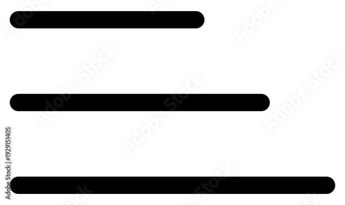 This clean, minimalist icon features three leftaligned black bars on white. It symbolizes text alignment, structure, and order. Ideal for modern web interfaces and UIUX design projects.