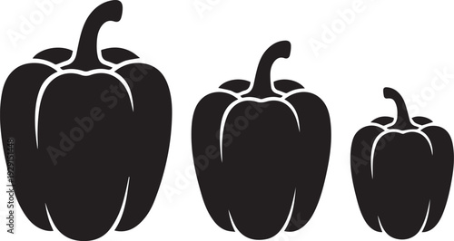 Three Different Sized Bell Pepper Organic Vegetable Silhouettes
