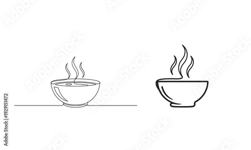 Two simple line drawings of steaming cups