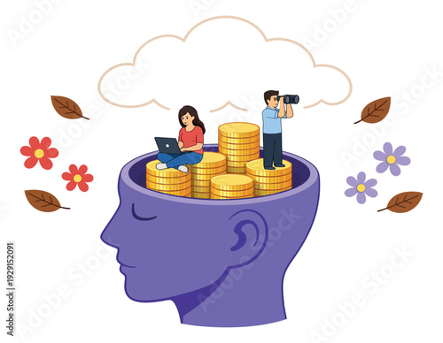 Modern illustration of a human head depicting financial planning and opportunity exploration for wealth growth