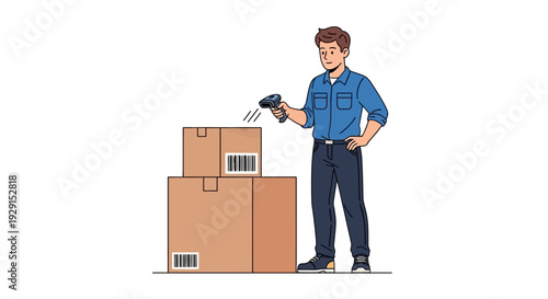 Man Scanning Packages with Barcode Scanner.