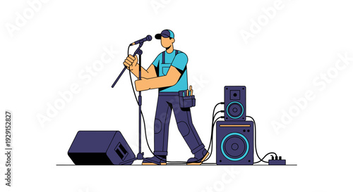 Man Singing into Microphone on Stage.