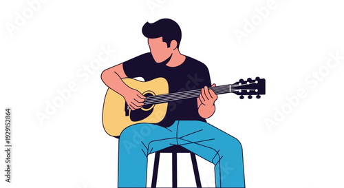 Man Sitting and Playing Acoustic Guitar.