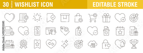 Collection of wishlist icons. E-commerce, apps, personal productivity, gift planning and more. Vector design templates, signs, symbols, and editable strokes.