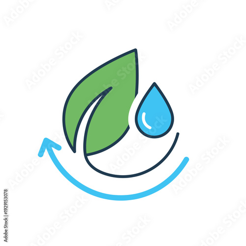 Green leaf water drop and circular arrow sustainability icon