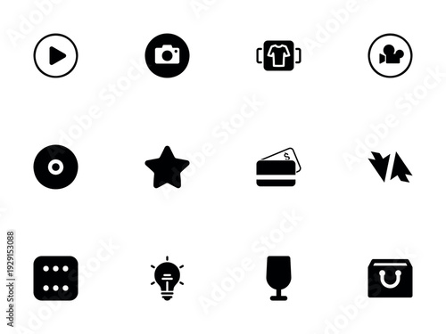 Media Playback, Commerce, and Concept Icons for Digital Interface Design