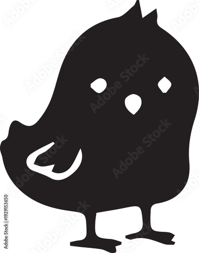 An adorable black silhouette of an innocent baby chick with curious eyes and a small beak.