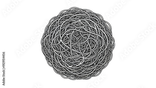 Tangled Ball of Gray Wires Isolated