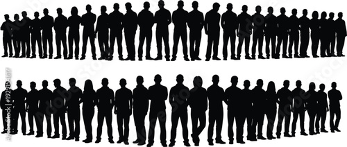 Black silhouettes of people standing in two rows