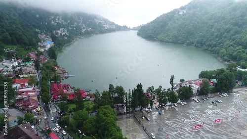 Aerial Drone View of Nainital Lake, Uttarakhand, India