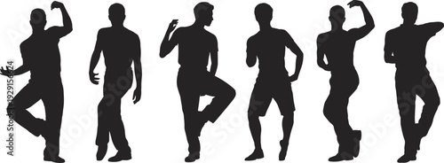 Male dancer silhouettes set, dynamic hip hop and freestyle dance poses isolated on white background vector