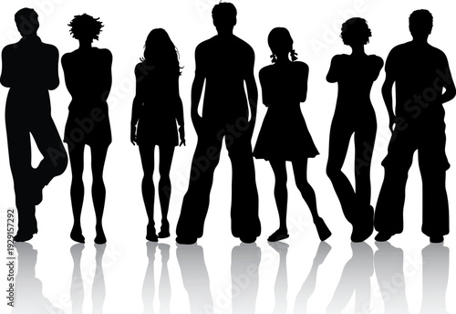  people standing together in black silhouettes on a white background