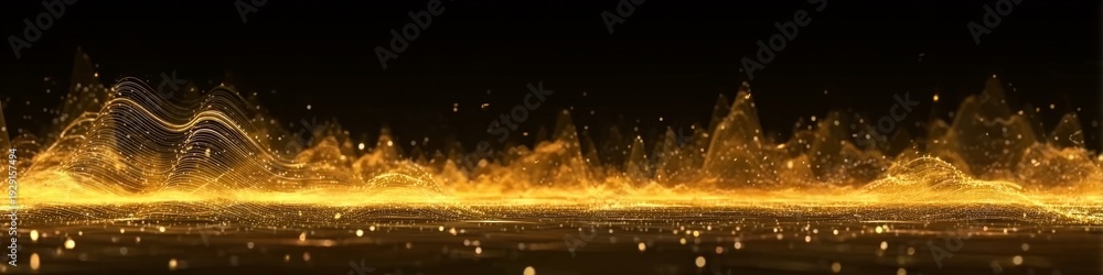 Fototapeta premium Golden Abstract Waves with Glowing Particles