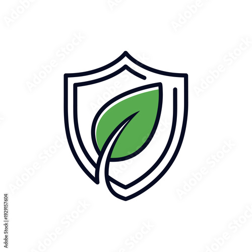 Green leaf inside a protective shield outline icon