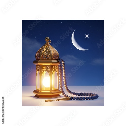 Wallpaper Mural Ramadan lantern with beads against crescent moon in night sky for Islamic holiday Torontodigital.ca