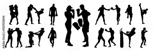   black silhouettes depicting various martial arts poses and movements