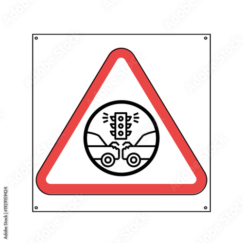 Traffic Accident Warning Sign Icon with Car Collision Symbol. Traffic signs, pothole. Vector illustration.