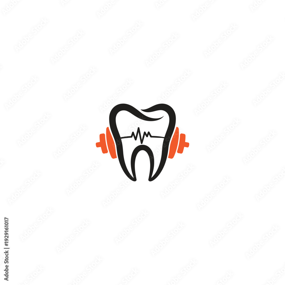 Obraz premium Healthy Tooth with Dumbbells and Heartbeat Line Symbolizing Dental Fitness and Oral Health Care, Isolated on Transparent Background