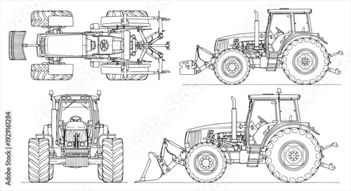 Tractor Blueprint Design – Agricultural Vehicle CAD Engineering Technical Drawing
