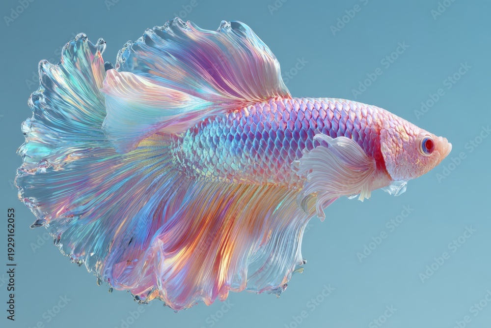 Fototapeta premium Vibrant betta fish glide across a light background
