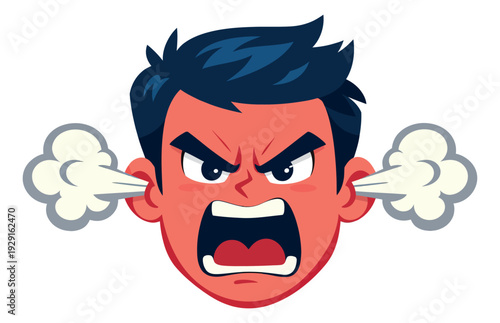 Cartoon illustration of an angry man's face depicting furious shouting for emotional expression