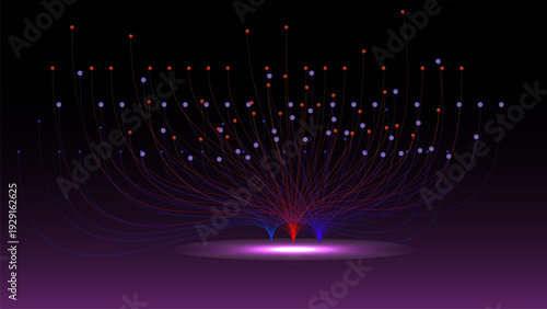Colorful abstract network diagram with nodes and connections on transparency background