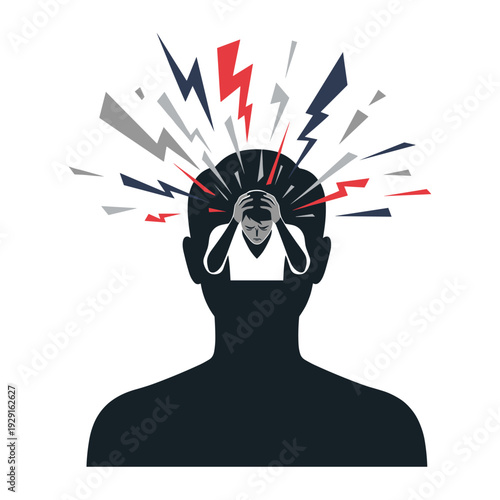 Overwhelmed man with stressful thoughts and anxiety