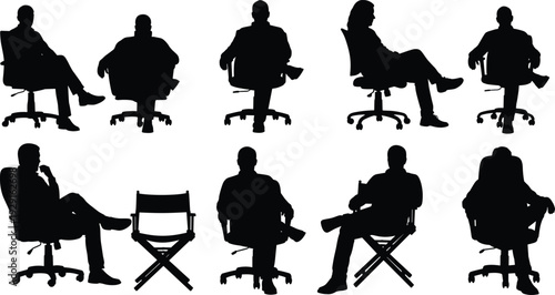 Silhouettes of people sitting in office chairs and director chairs