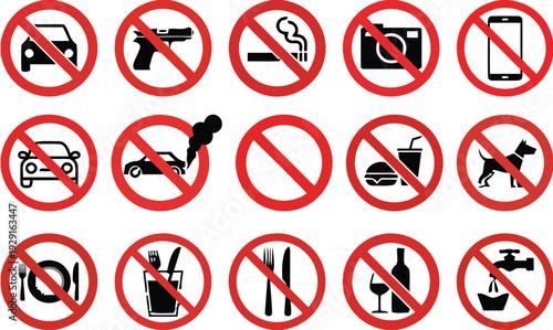 Forbidden signs indicate no photography or smoking in a hotel lobby environment.