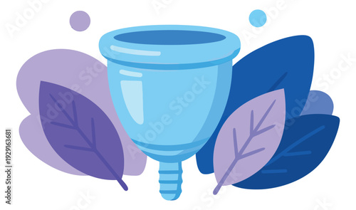 Modern illustration of a menstrual cup depicting natural elements for women's health and eco-friendly menstruation