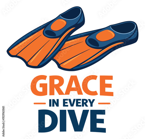 Cartoon style diving fins set featuring a pair of blue and orange flippers for underwater sports