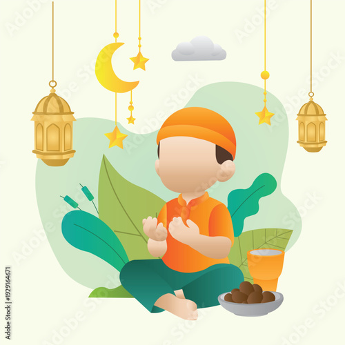 Peaceful Ramadan Prayer Scene with Dates and Lanterns