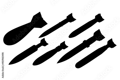 Military air bomb and war missile silhouette collection