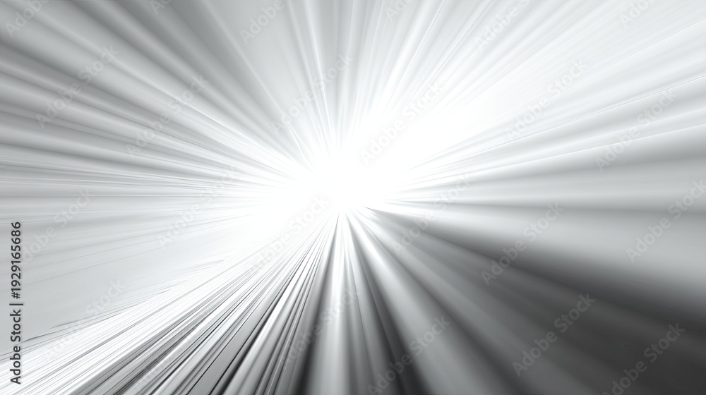 Fototapeta premium A bright light shines at the end of a long, dark tunnel with radiating lines
