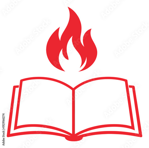 Line art illustration of an open book with a flame depicting knowledge and inspiration for education and spirituality
