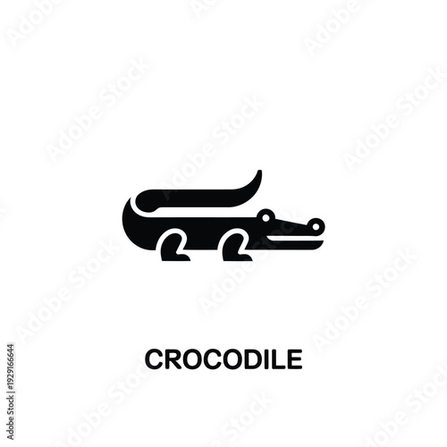 Minimalist black crocodile icon with text labeling below the graphic