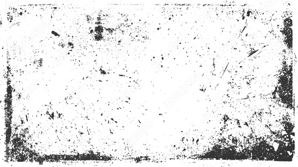 Fototapeta premium Black speckle and grunge texture overlay on white background with rough edges