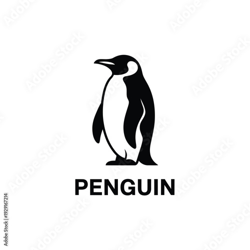 A simple black and white illustration of a penguin with its name