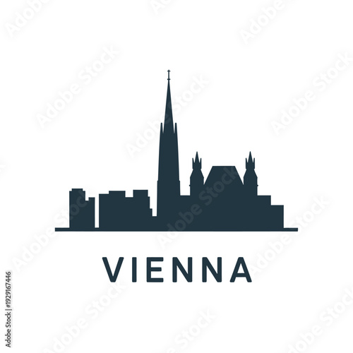 Vienna skyline silhouette with prominent steeples and city name below